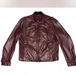 Unisex Yamaha Motorcycle Burgundy Leather Jacket